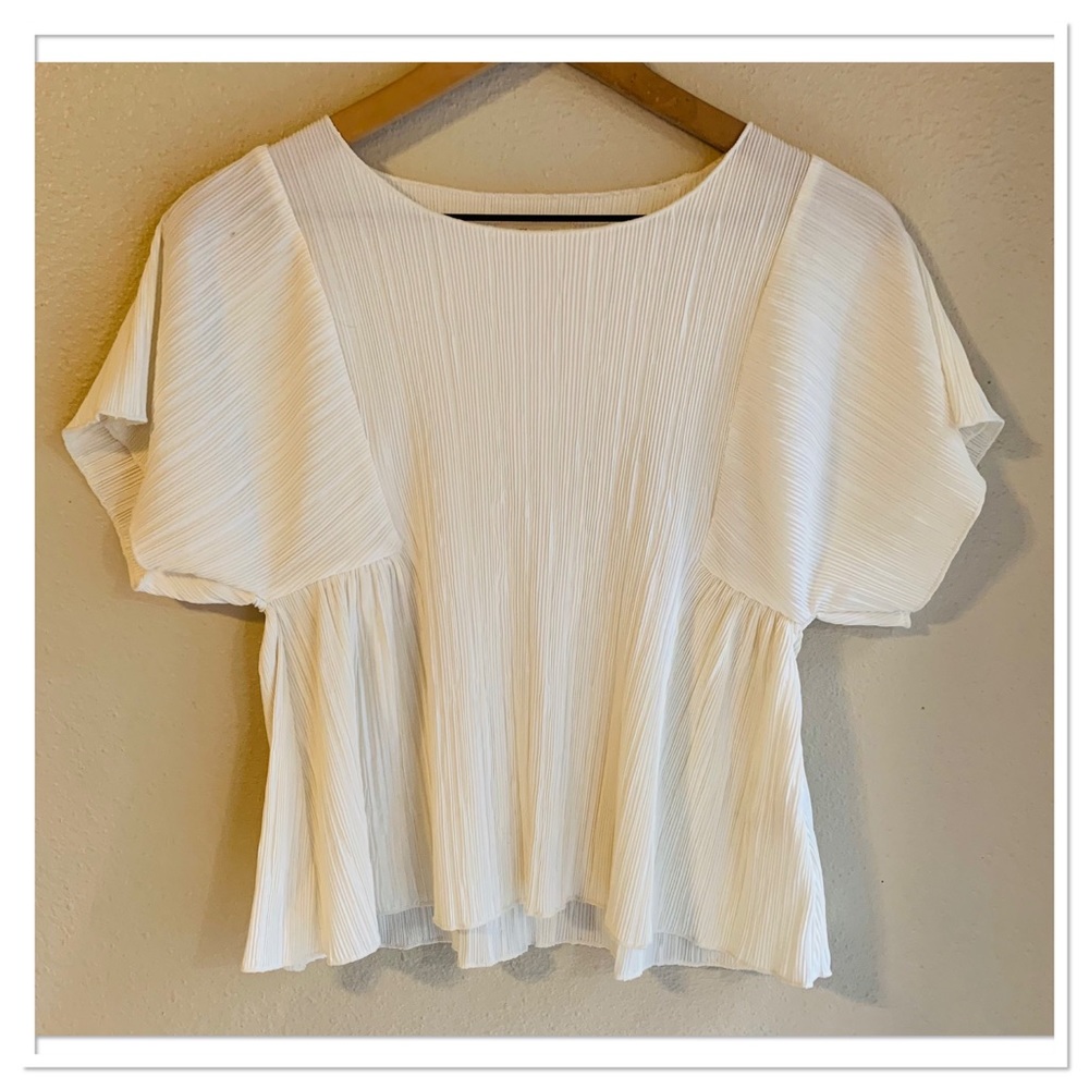 Madewell Texture & Thread Micropleat Top Ivory Short Sleeve Size XS